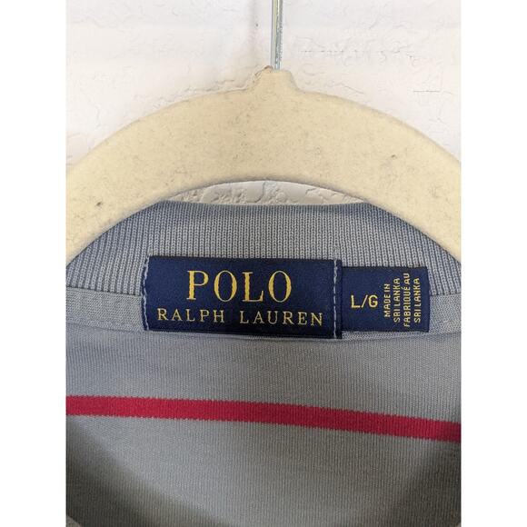 POLO Ralph Lauren Short Sleeve Cotton Striped Gray Red Polo Shirt Men Size Large - Picture 3 of 5